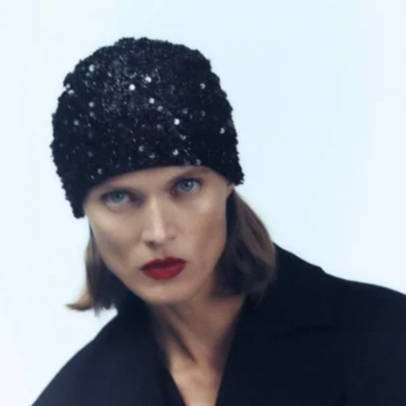 NWT- Zara- Black Sequin Headscarf - Picture 2 of 4